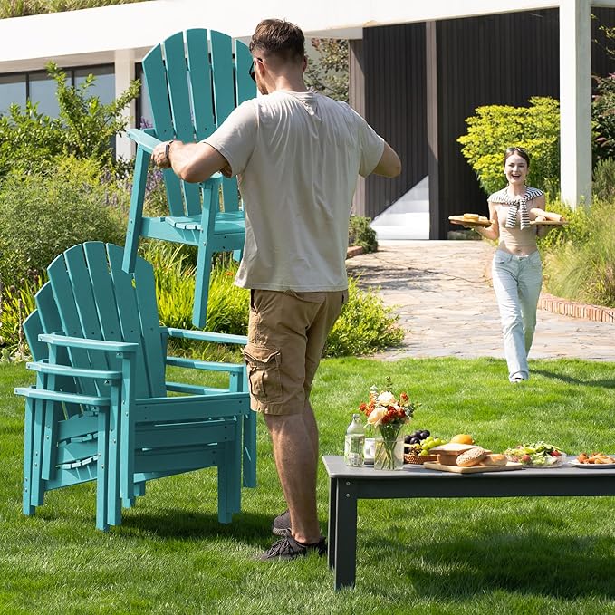 nevilywood Compact Stackable Adirondack Chairs Set of 2, 26.3" Wide HDPE Outdoor Patio Chairs - Durable, Space-Saving Design for Porch, Lawn or Garden, Aruba