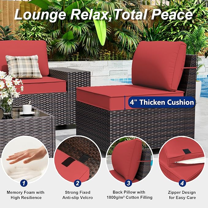 Outdoor Patio Furniture Set with Gas Fire Pit Table, 7 Pieces Patio Furniture Set Outdoor Sectional Sofa w/43in Propane Fire Pit, PE Wicker Rattan Patio Conversation Sets
