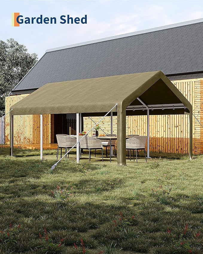 13x20 FT Carport,Heavy-Duty Carport with 4 Roll-Up Windows & Doors, Portable Garage 200g PE Tarp, Waterproof & UV Protected Outdoor Shelter for Car, Boat, Truck, Motorcycle