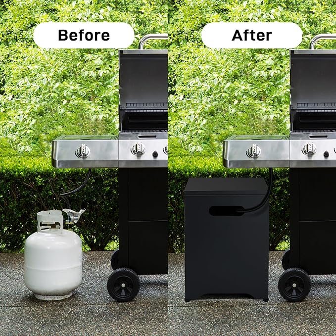 Outvita Outdoor Propane Tank Cover Table, 16in Propane Tank Storage Box with Carry Handle, Powder-Coated Steel, Multi - Use as Side Table for Patio, Garden & Living Room, 16 * 16 * 21inch, Black