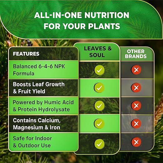 Leaves and Soul Professional Pine Tree Fertilizer Liquid Concentrate - 6-4-6 Blend for Pine, Garden Use - Liquid Plant Food for Pine Trees and Shrubs Outdoors - 8oz