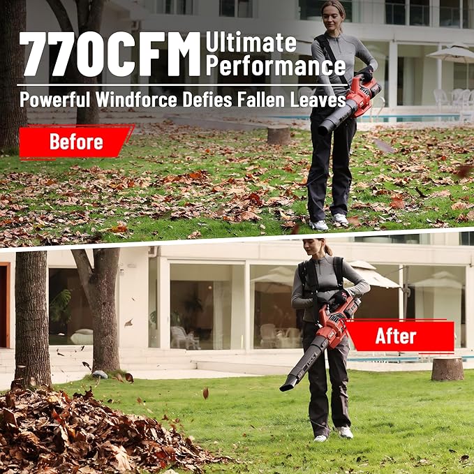DCK 58V Cordless Leaf Blower, Power Variable-Speed, Brushless, 770 CFM, Electric Leaf Blower with 4Ah Battery and 5A Charger for Lawn Care, Yard, Outside(KDLB58211BDM)