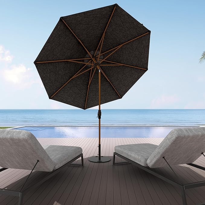 Midtown Umbrellas Sunbrella Umbrella Large Patio Umbrella 2-10 Feet in Cast Slate Fabric, Auto-Tilt Aluminum Frame Backyard Umbrella, Deck Umbrella, Garden Umbrella & Porch Umbrella - Wooden Pole