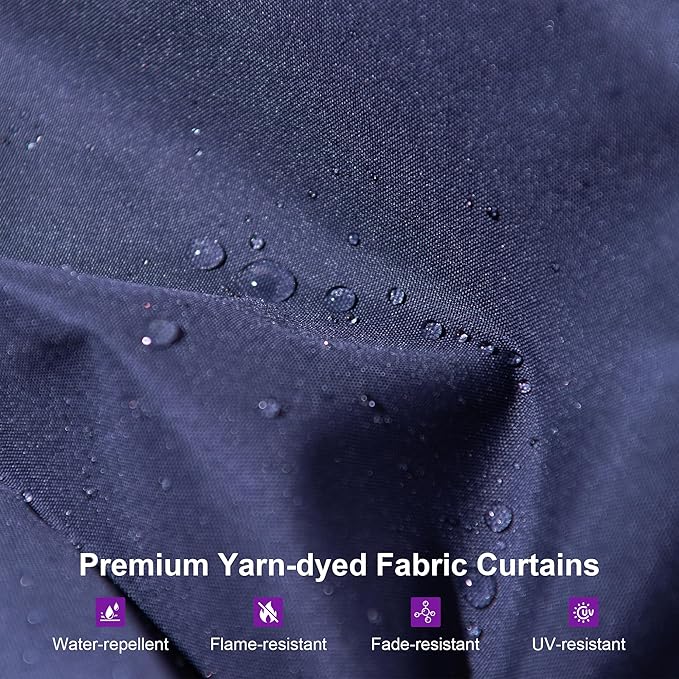 PURPLE LEAF 10' X 14' Outdoor Hardtop Gazebo for Patio Galvanized Steel Double Roof Permanent Canopy Teak Finish Coated Aluminum Frame Pavilion Gazebo with Netting and Navy Blue Curtains