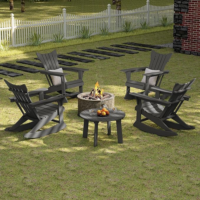 MINPINSER Outdoor Round Coffee Table, Adirondack Patio Coffee Table, Outdoor Large Side Table for Balcony Lawn (Grey)