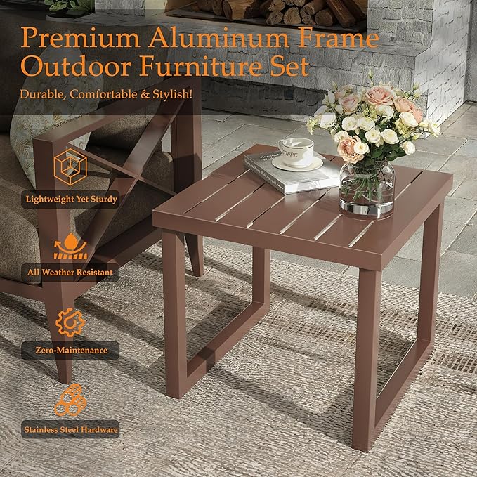 Aluminum Patio Furniture Set,7-Seats Patio Sectional Conversation Sofa with 6" All-Weather Cushions and Coffee Table,Outdoor Furniture Set for Deck, Porch, Garden (Brown)