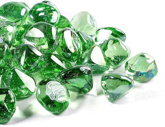 Fire Glass Diamond 1 InchFire Pit Glass Rocks for Propane or Gas Fire Pit 10 Pounds Emerald Green(Gift Package)