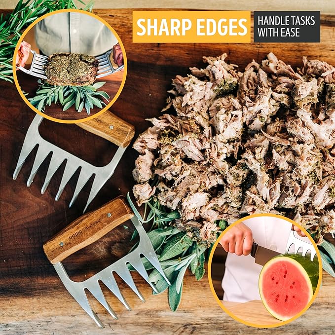 Premium 18/8 Stainless Steel Meat Shredder Claws with Wooden Handles – Effortlessly Shred, Pull & Serve Pork, Turkey, Chicken & Brisket – Perfect BBQ Gift Idea