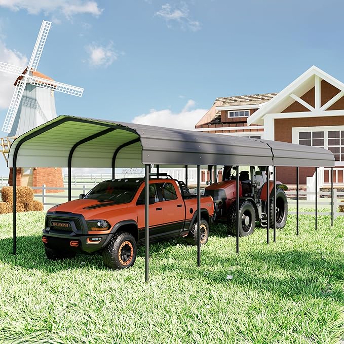 Royal Windsor Metal Carport 10x30 FT for 2 Car, Heavy Duty Carport Kit with Galvanized Steel Roof Building and Frame, Outdoor Storage Car Port Steel Canopy Multi-Use Garage Shed,Boats and Truck