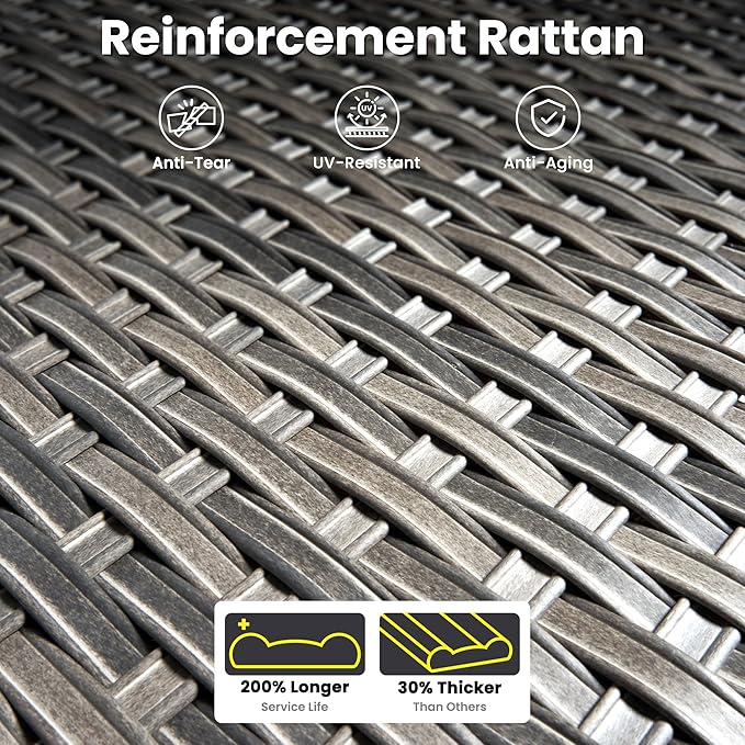 ovios 9 Pieces Patio Furniture Set, Outdoor Wicker Sofa Couch with Rocking Swivel Chairs Solar Lights Table, Modern Deep Seat Rattan Conversation Sets for Porch Deck, Beige