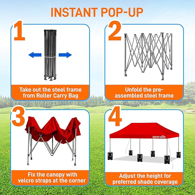 Pop Up Tent Commercial Instant Shelter - Waterproof Polyester Tent With Portable Wheeled Carry Bag And Sand Bag, 10 X 20 Ft. (Red)