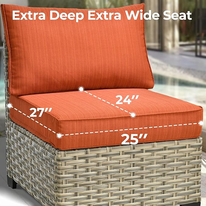HOOOWOOO Outdoor Sectional Patio Furniture Set,7 Pieces Wicker Conversation Sets,Extra Deep Out Door Sofa Outside Furniture Couch with Ottoman,Brick Red
