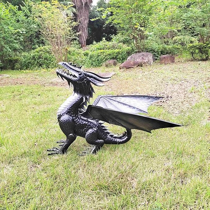 Joyful Home Decorative Black Echo Dragon Garden Sculpture, Design Horned Dragon Winged Gargoyle Dragon– Patio Porch Courtyard Decor-Rockery Topper Statue-Gothic Flying Grotesque Dragon
