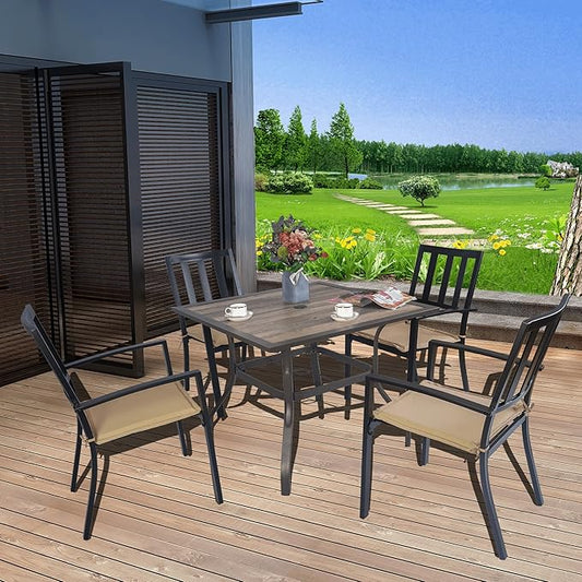 Kozyard Dining Table 37"x37" Outdoor Dining Table for 4, Patio Table with Umbrella Hole, Square Table for Backyard Patio Dining (Black)