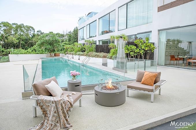 AMS Fireplace | Modeno | Tramore | Firepit Table | Cover and Lava Rocks Included | (Fuel: Natural Gas - Light Gray)