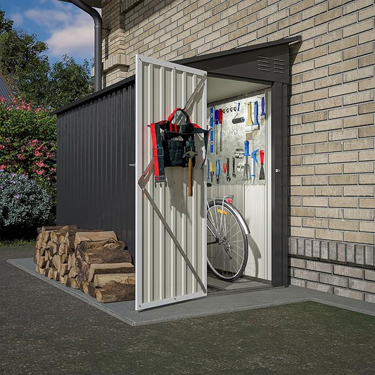 8x4 FT Outdoor Storage Shed, Metal Shed with Lockable Door, Sloping Roof, All-Weather Lean to Resin Shed for Garden, Backyard, Patio, Lawn (Black)