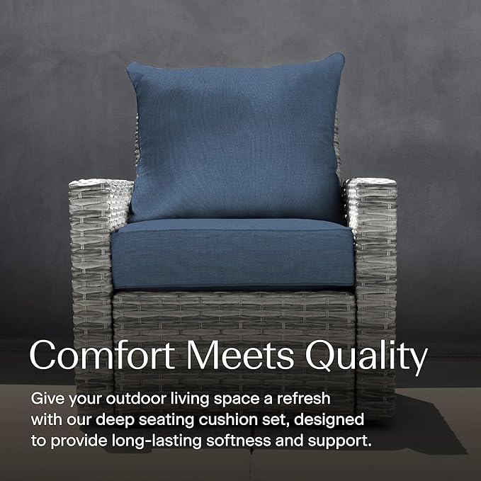 Honeycomb Outdoor Heritage Deep Seat, 24 x 23, Textured Solid Pacific Blue Chair Cushion for Patio Furniture