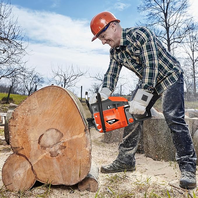 62CC Gas Chainsaw, Professional Chainsaw with 2-Stroke Engine, 18inch & 22inch Chain Saw Bar, Ergonomic Non-Slip Handle & Dual Fuel Tanks for Tree Wood Cutting