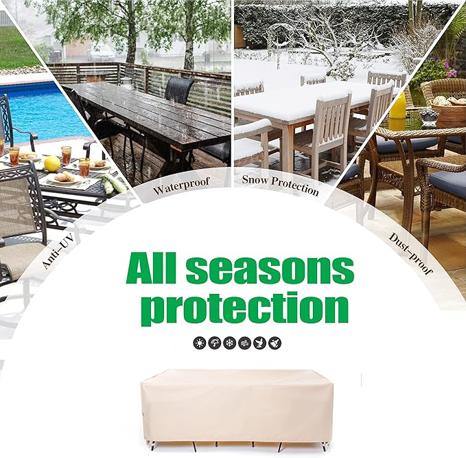 F&J Outdoors Patio Furniture Covers, Waterproof Anti-UV for Table and Chairs Set, Beige, 102"x74"