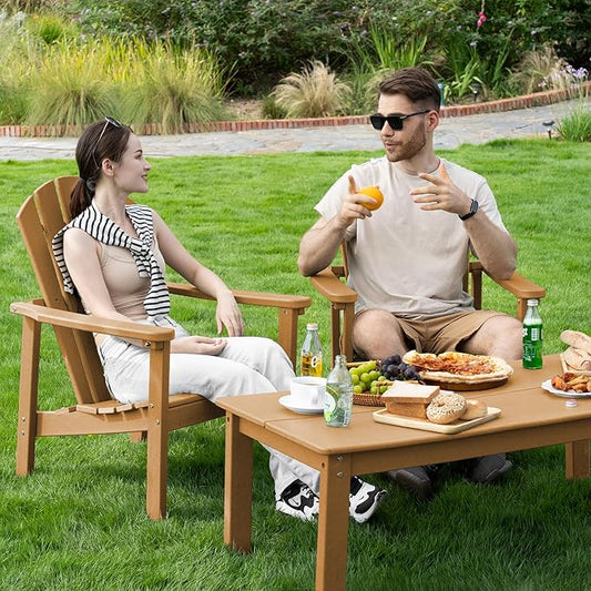 nevilywood Compact Stackable Adirondack Chairs, 26.3" Wide HDPE Outdoor Patio Chairs - Durable, Space-Saving Design for Porch, Lawn or Garden, Teak