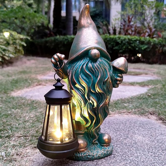 RCTTICUU Gnomes Garden Statue Outdoor Décor with Solar Lights Lantern,Gnome Solar Light Figurines Outside Decorations for Yard，Lawn Patio, Balcony, Unique Housewarming Gifts