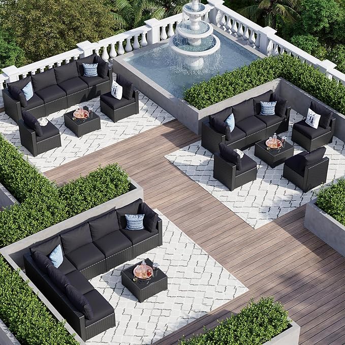 Aoxun 7 Piece Patio Furniture Set Wicker Rattan Patio Sectional Sofa Set Outdoor Seating Furniture with Thickened Cushion, Black