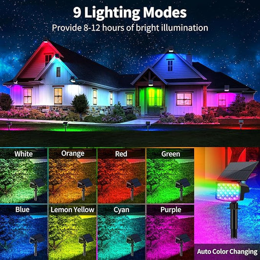 MinPea Solar Color Changing Spot Lights Outdoor, [9 Modes/4 Pack] Solar Christmas Lights Outdoor Waterproof IP65, Multicolor Solar Powered Landscape Spotlights for Yard Garden Pathway Lawn Decoration