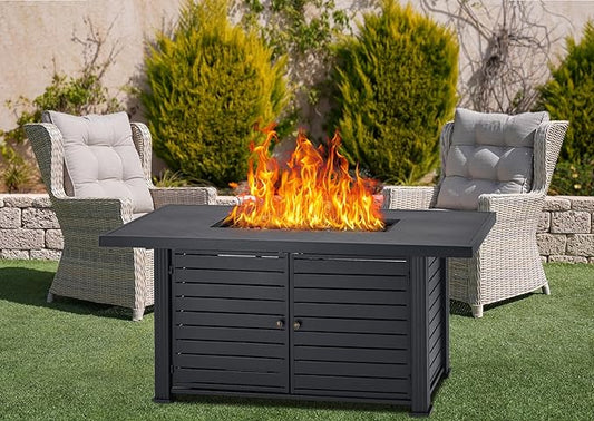 52 Inch Outdoor Propane Fire Pit Table, 50000 BTU Rectangular Gas Firepit with Rain Cover & Double Door Storage, CSA Certified Patio Fire Table for Backyard, Garden