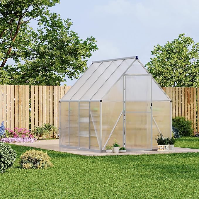 Polycarbonate Greenhouse for Outdoors, Large Walk-InGreenhouse with Quick Setup Structure and Roof Vent, Greenhouse with Ventilation
