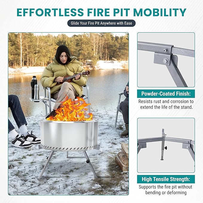 FEBTECH - 18" Spark Screen, Adjustable Fire Pit Stand Combo Compatible with Solo Stove Bonfire - 2 Piece Smokeless Firepit Accessories for Camping, Patio, Backyard