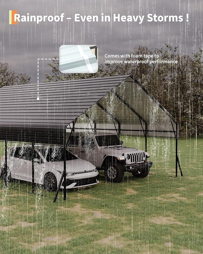 20x25 FT Heavy Duty Metal Carport Kit, Reinforced Frame with Anchors, for Trucks, Boats, RV, Tractor, 100MPH Wind & 35PSF Snow Rating, Easy Assembly
