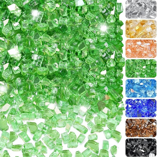 20 Pounds Fire Glass 1/4 Inch High Reflective Tempered Firepit Glass Rocks for Fireplace, Fire Pit Table, Fire Bowl and Landscaping (Emerald Green)