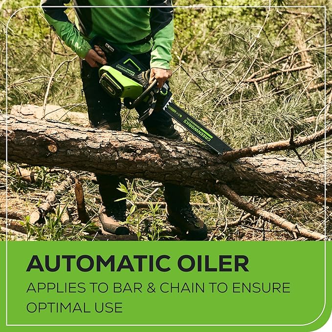 Greenworks 82V 18" Brushless (2.7 kW) Cordless Chainsaw (210 Cuts Per Charge), 4.0Ah Battery and Dual Port Rapid Charger (Great For Landscapers and Professionals)