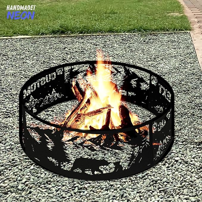 Personalized Fire Pit Ring 360 Degree, Outdoor Fireplace, Custom Text Fire Pits for Outside, Patio Firepit, Camping Bonfire Firepits, Garden BBQ Backyard Decor (Mountain)
