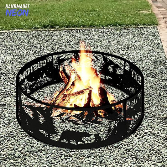 Personalized Fire Pit Ring 360 Degree, Outdoor Fireplace, Custom Text Fire Pits for Outside, Patio Firepit, Camping Bonfire Firepits, Garden BBQ Backyard Decor (Mountain)