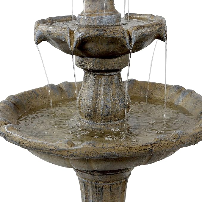 Sunnydaze Pineapple 46-Inch 2-Tier Outdoor Solar Fountain - Decorative Water Fountain with Pump for Garden, Patio, Yard or Balcony - Earth Finish