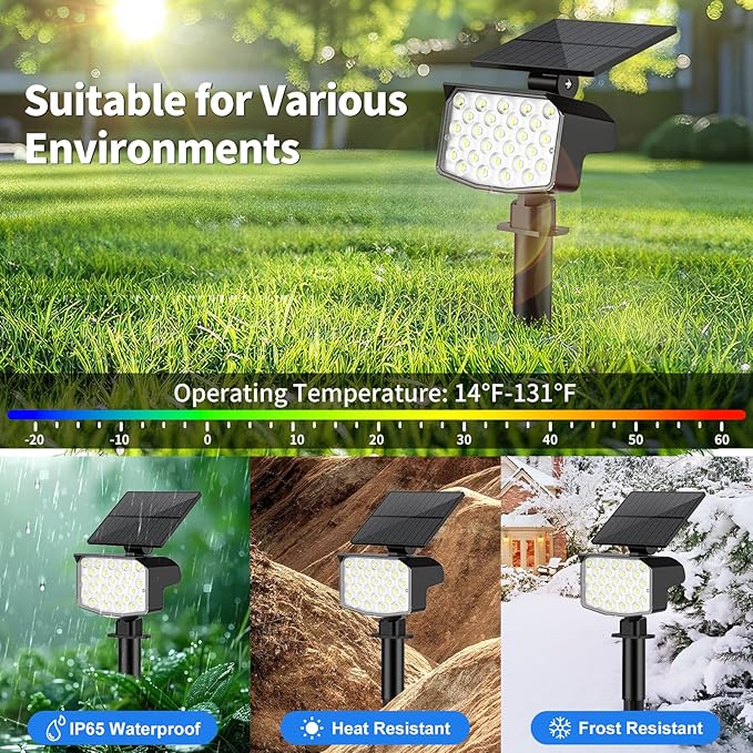 NACINIC Solar Spot Lights Outdoor Waterproof Adjustable Solar Powered Landscape Lights for Yard 3 Long Time Lighting Modes Spotlights for Pathway Garden Outside Wall Pool Porch- 6 Pack, Cool White