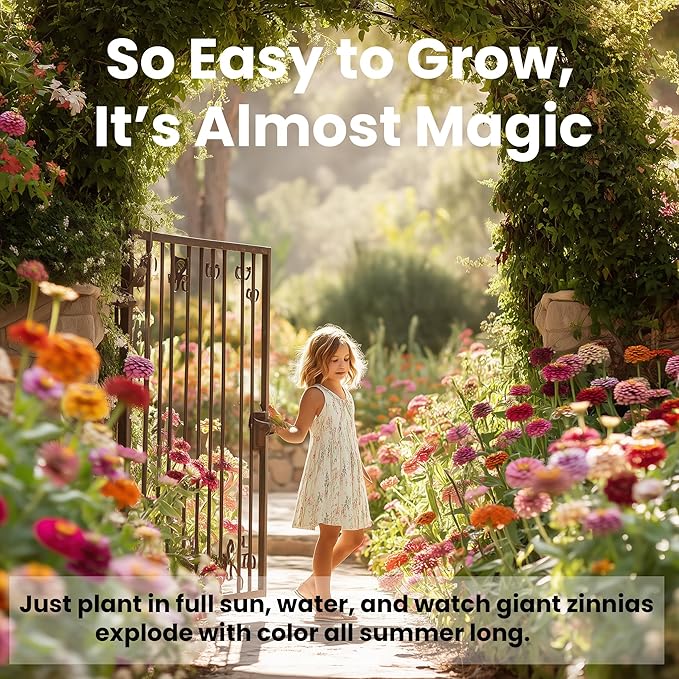NatureZ Edge Zinnia Seeds for 2025 Planting Outdoors, Over 4000 Flower Seeds, 1 Oz, Non GMO Made in USA, Bulk Semillas De Flores para Sembrar, California Giants, Easy to Grow Zinnia Seed Mix