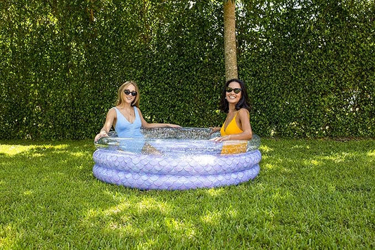 PoolCandy Mermaid Print Inflatable Toys Collection of Pool Floats, Beach Balls, Sunning Pools, Rafts & More. (Mermaid with Glitter Inflatable Sunning)