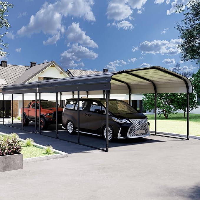 Royal Windsor Metal Carport 10x30 FT for 2 Car, Heavy Duty Carport Kit with Galvanized Steel Roof Building and Frame, Outdoor Storage Car Port Steel Canopy Multi-Use Garage Shed,Boats and Truck