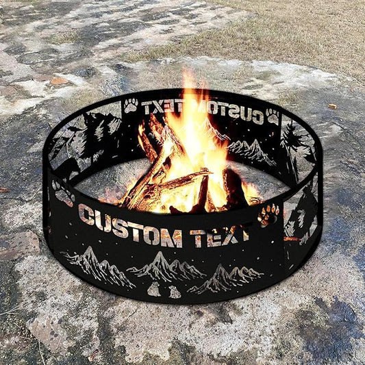 Personalized Fire Pit Ring 360 Degree, Outdoor Fireplace, Custom Text Fire Pits for Outside, Patio Firepit, Camping Bonfire Firepits, Garden BBQ Backyard Decor (Mountain)