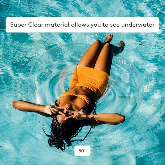 FUNBOY Giant Super Clear Inftlatable Ring Tube Float, 48" Transparent Oversized Design with Cup Holder