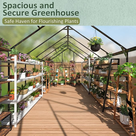 8x14 FT Green House for Outdoors, Quick Setup Polycarbonate Greenhouse with Roof Vent, Aluminum Large Walk-in Greenhouse for Outside Garden Backyard, Black