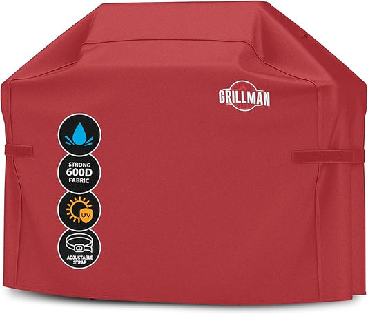 Grill Cover by Grillman, Red, 64 Inch, BBQ Outdoor Grill Covers, Charcoal & Gas Grills, Waterproof, Rip-Proof, Weather-Resistant, Anti-UV, Barbecue Cover for Weber, Genesis, Charbroil, Nexgrill, etc