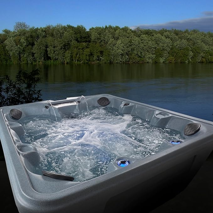 Palm Beach Outdoor Hot Tub, Fits 7 Adults, 30-Jets, Built in Ice Bucket, Free Cover & Filter, Great for After Workouts & Relaxation with Family/Friends