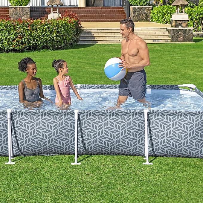 Bestway Steel Pro Rectangular Swimming Pool Above Ground Outdoor Backyard Framed Pool Set with 330 Gallon Filter Pump, 12' x 6' 7" x 26", Gray