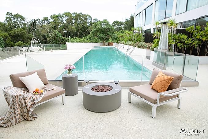 AMS Fireplace | Modeno | Tramore | Firepit Table | Cover and Lava Rocks Included | (Fuel: Natural Gas - Light Gray)