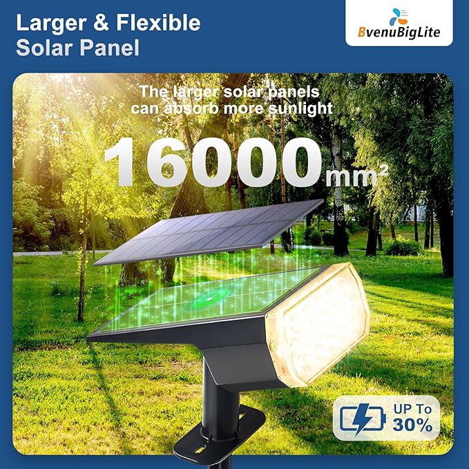 BvenuBigLite Waterproof Solar Lights Outdoor: IP65 Led Spot Light Decorations for Garden - 3 Lighting Modes Solar Powered for Yard - Dust to Dawn Uplighting Landscape Pathway Drive Patios 6PC Warm