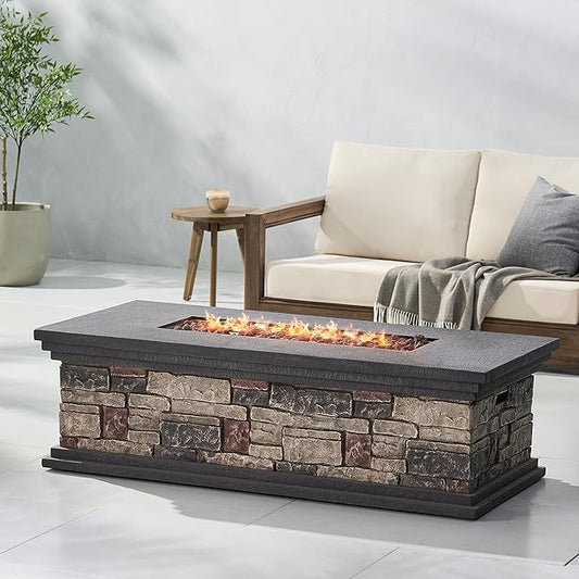 Propane Fire Pit Table, 56 Inch Firepits for Outside, Rectangular Gas Fire Pit for Outside Patio, MGO Propane Fire Table, 50000BTU, Stone Gray