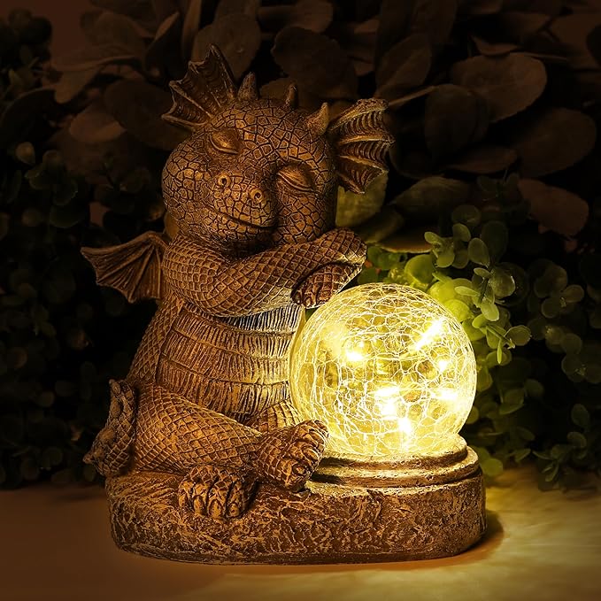 halp·ssfm Garden Outdoor Dragon Statue Holding Solar Magic Orb LED Light Resin Adorable Baby Dragon Figurines for Patio Balcony Yard Lawn Garden Unique Housewarming Gift for Mom Grandma